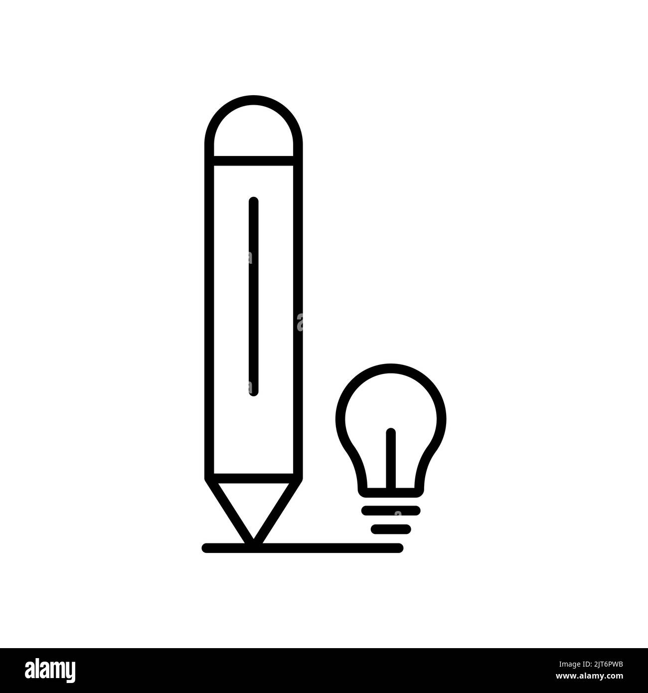 Icône crayon avec ampoule. Icône en rapport avec l'éducation, idées. Style d'icône de ligne. Conception simple modifiable Illustration de Vecteur