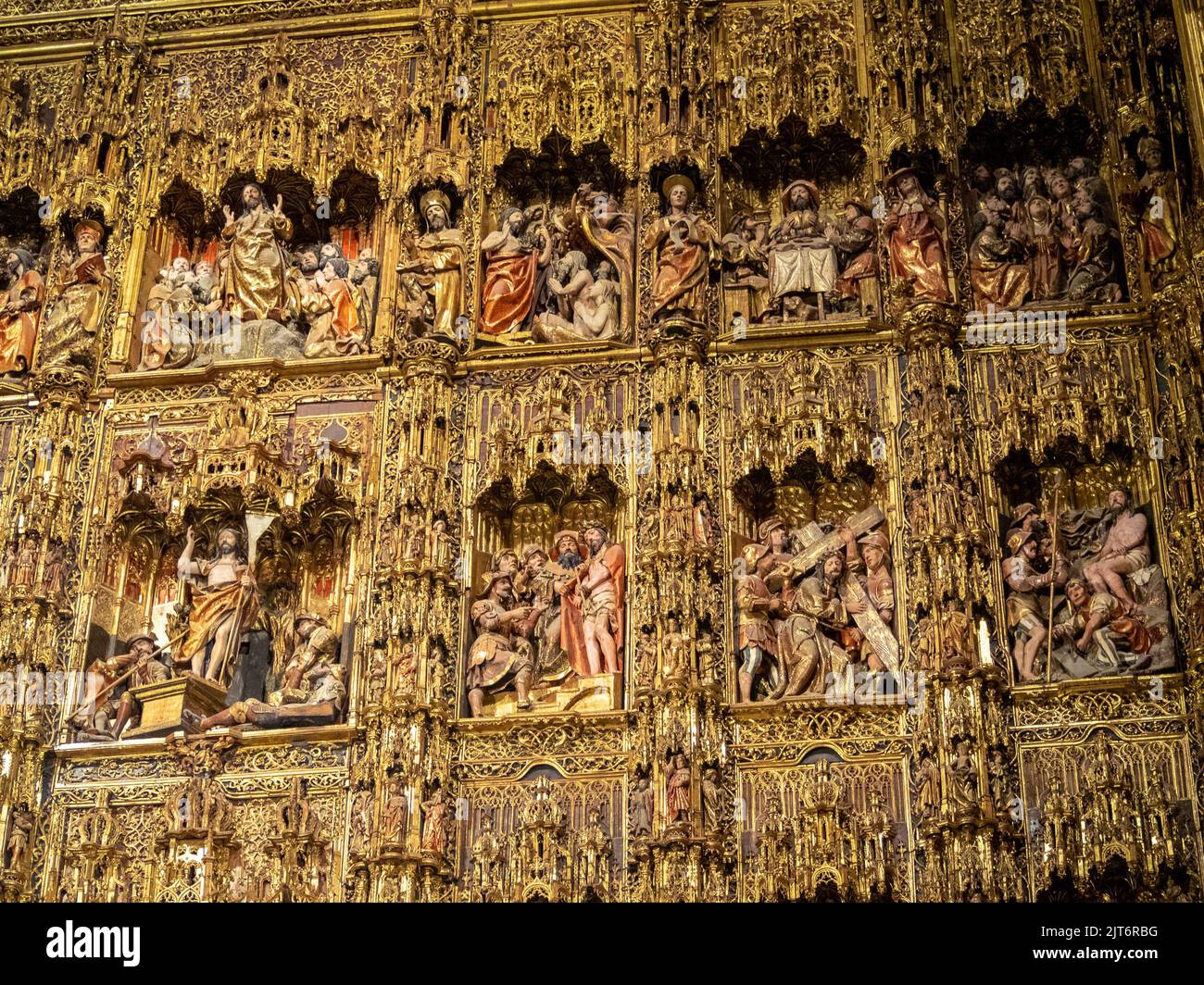 Détail du retable de la chapelle principale de la cathédrale de Séville Banque D'Images