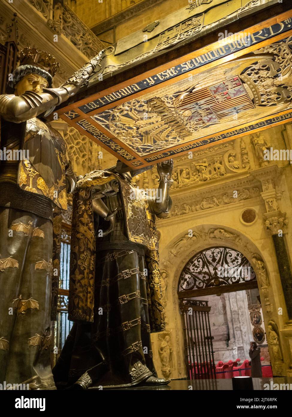 Détail du tombeau Christopher Colombus, cathédrale de Séville Banque D'Images