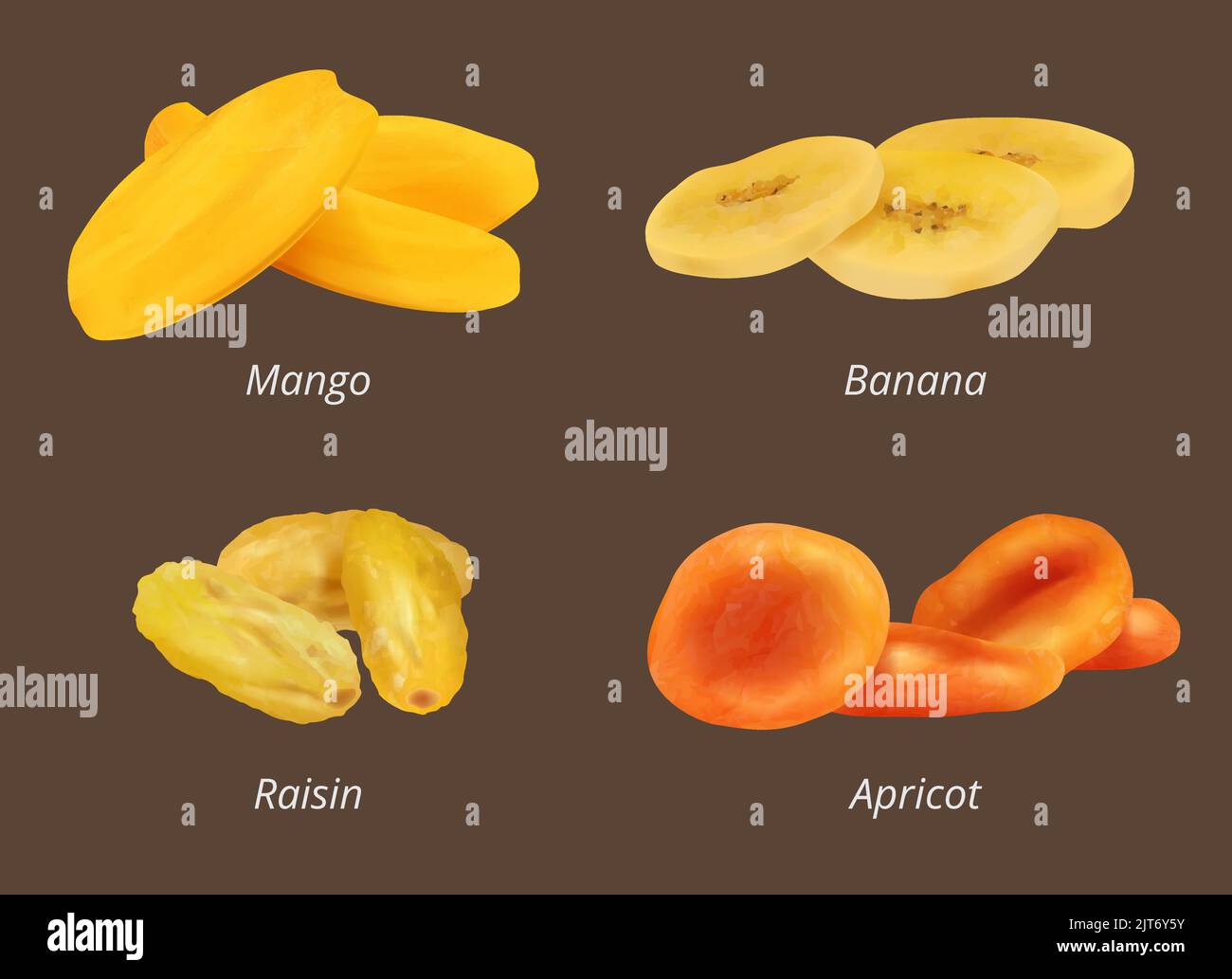 Séchage des fruits. Régime alimentaire helthy produits végétariens figues abricots raisins secs pruneaux bonne nourriture vecteur ingridients Illustration de Vecteur