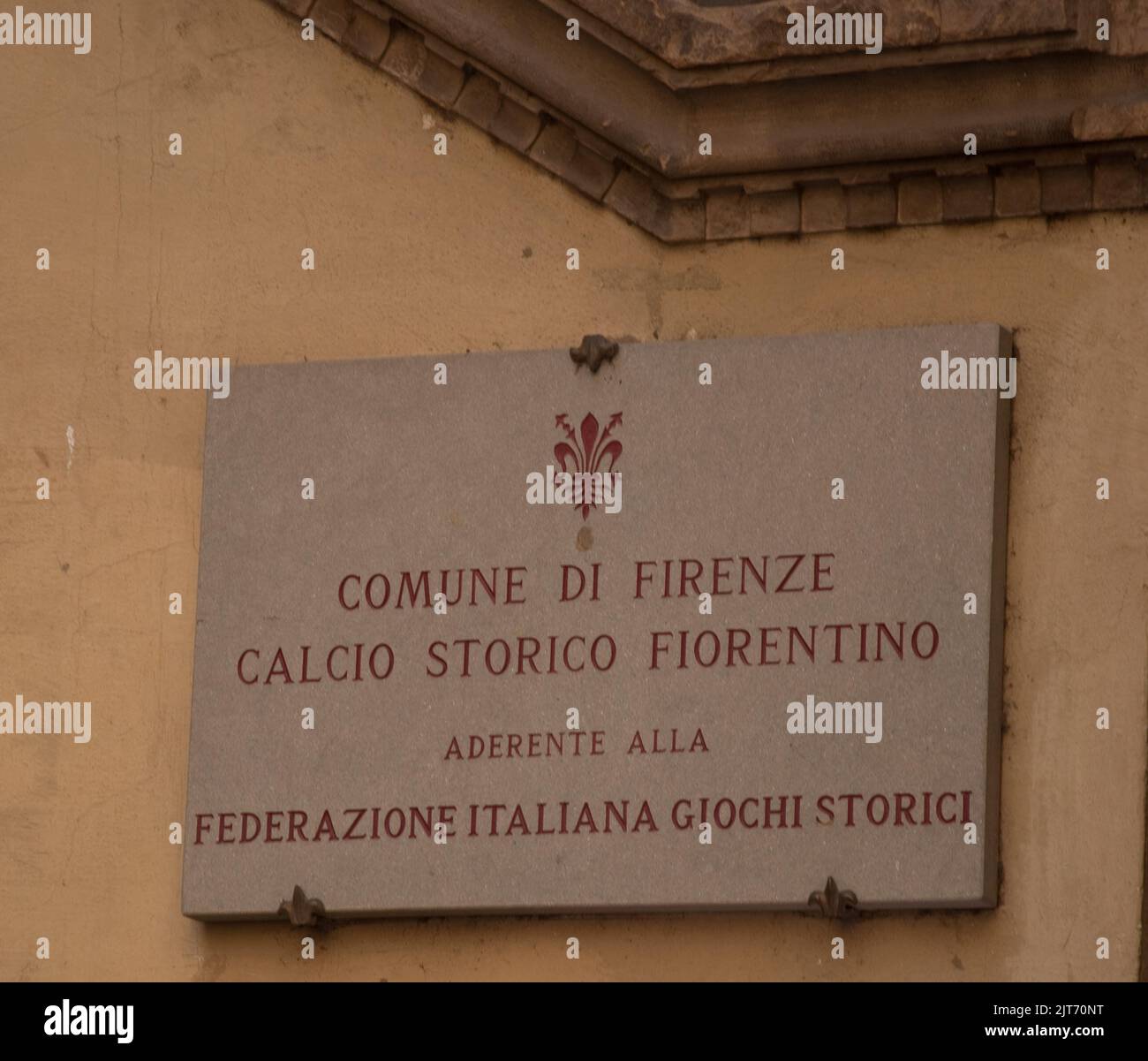 Panneau pour Florence Town Hall football Association, Florence, Toscane, Italie Banque D'Images