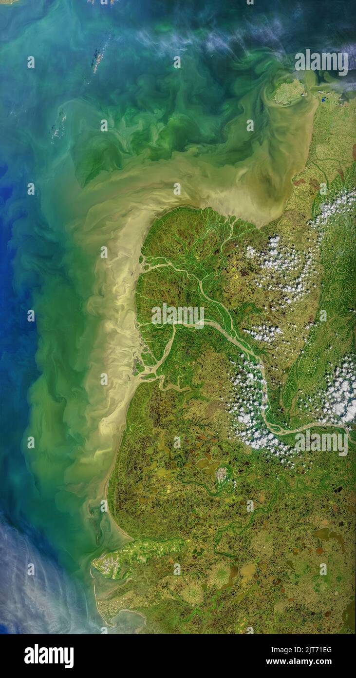 Antenne du delta du fleuve Yukon en Alaska, sur la mer de Béring Banque D'Images