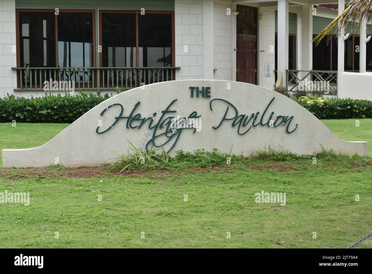 Le Pavillon du patrimoine dans le Parc du patrimoine de Pigeon point, Tobago, Antilles. Banque D'Images