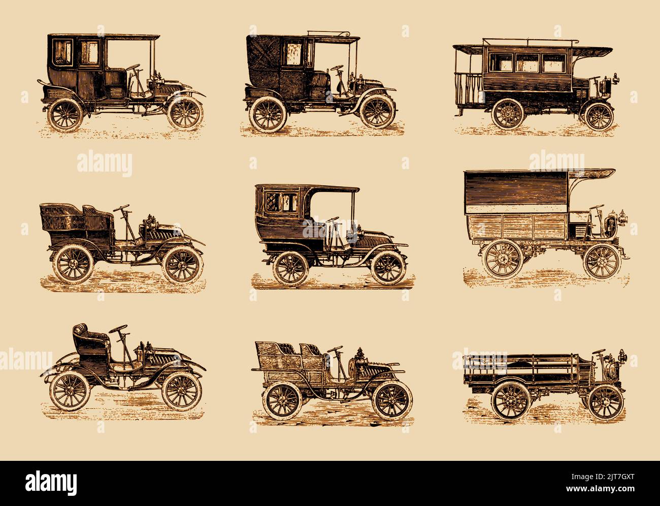 Illustration vectorielle d'un ensemble de voitures d'époque Illustration de Vecteur