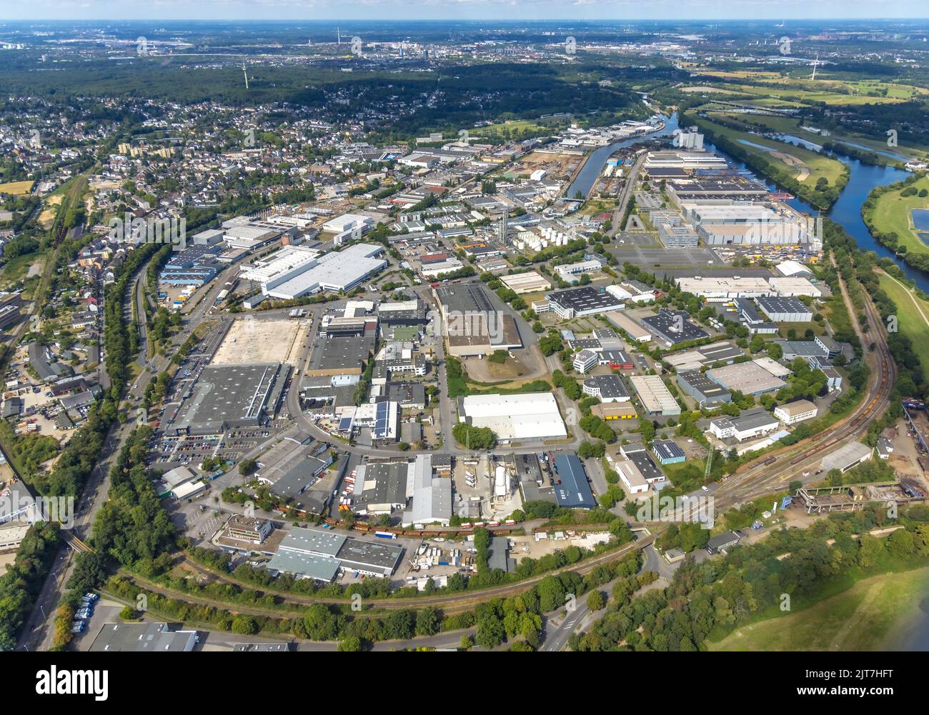 Vue aérienne, Rhin-Ruhr Port Mülheim, New Port Centre avec Edeka, Weseler Straße, zone industrielle, Speldorf, Mülheim an der Ruhr, région de Ruhr, Nord RHI Banque D'Images