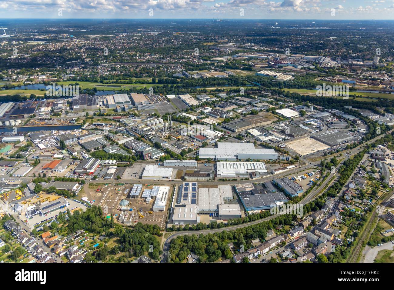 Vue aérienne, Rhin-Ruhr Port Mülheim, New Port Centre avec Edeka, Weseler Straße, zone industrielle, Speldorf, Mülheim an der Ruhr, région de Ruhr, Nord RHI Banque D'Images