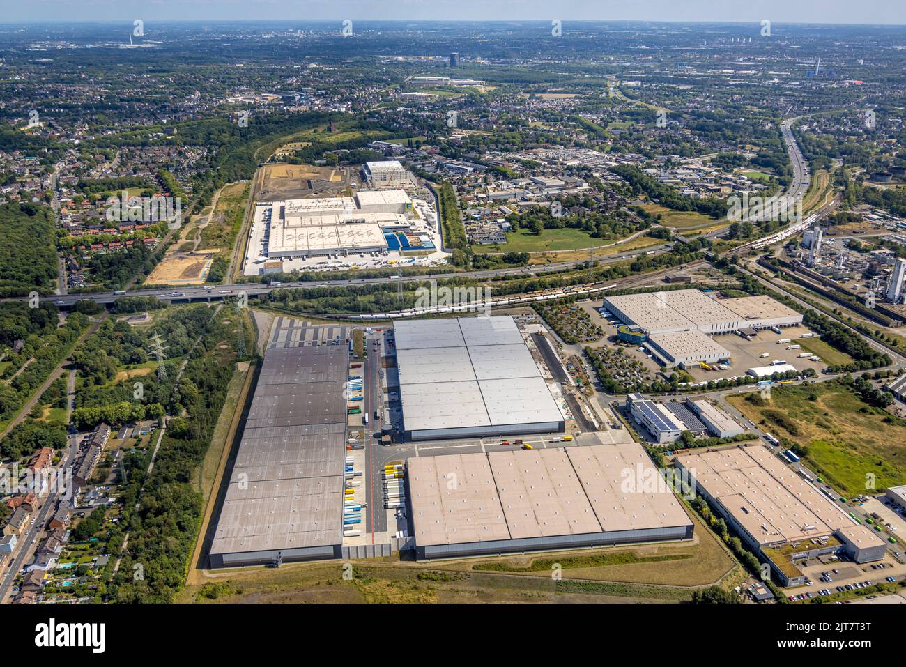 Vue aérienne, chantier de construction de l'entrepôt e-food de Picnic au centre logistique de l'entrepôt central d'Edeka sur l'autoroute A3, Waldteich, Schwarrze Heide, Banque D'Images