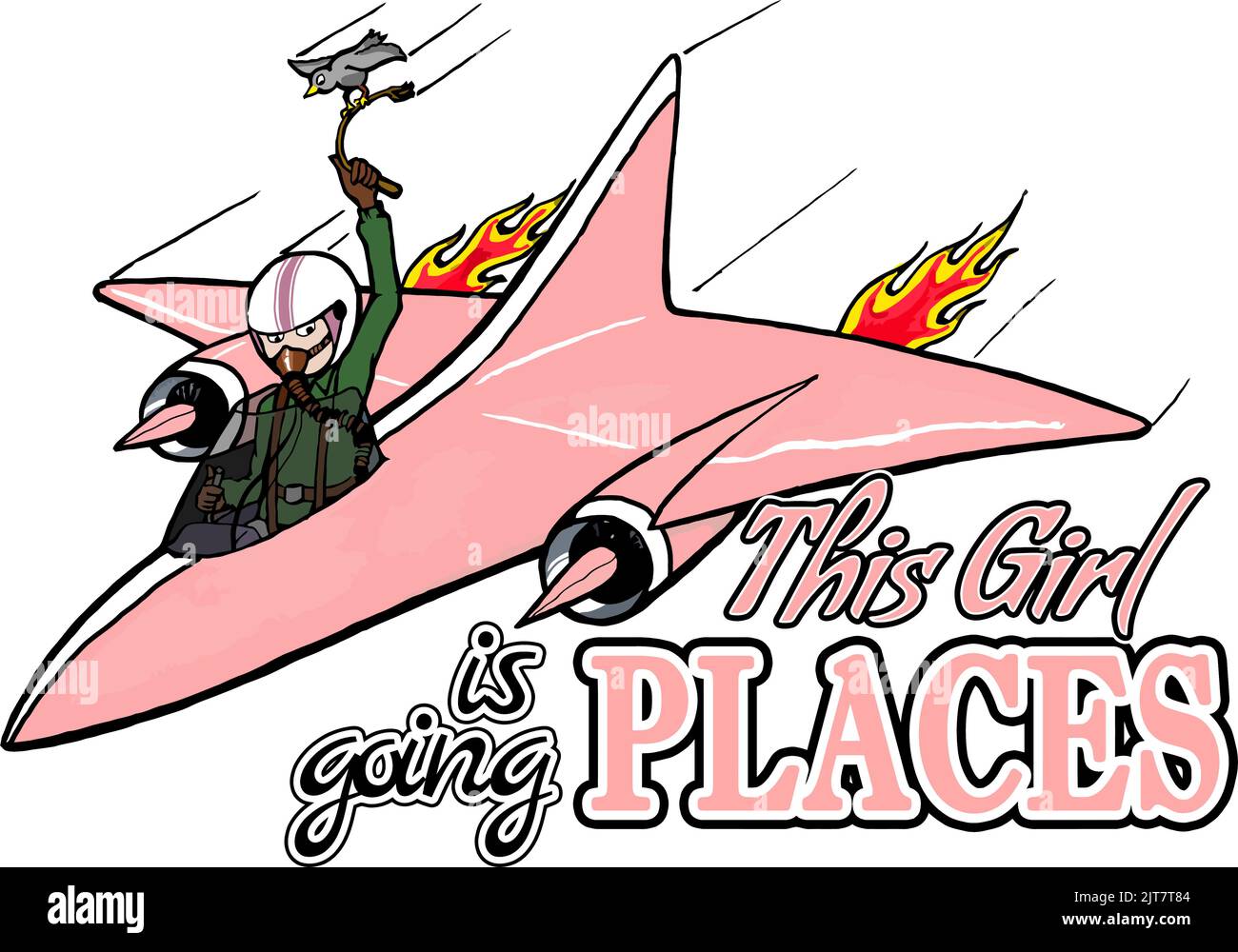 avion de chasse au jet rose avec pilote de fille Illustration de Vecteur