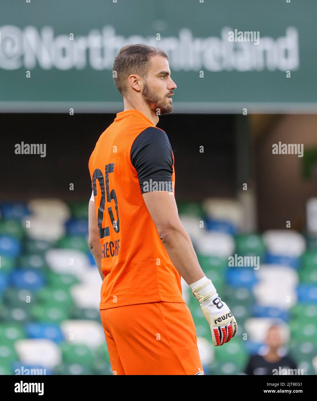 Windsor Park, Belfast, Irlande du Nord, Royaume-Uni. 04 août 2022. UEFA Europa League troisième cycle de qualification (première partie) – Linfield contre FC Zurich. Footballeur en action joueur de football du FC Zurich Yanick Brecher (25). Banque D'Images