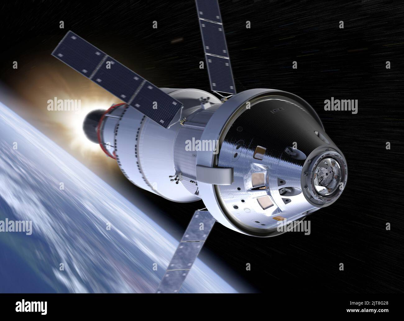 Engin spatial Orion sur orbite de la Terre. Programme spatial Artemis. Retour à la Lune. Éléments de cette image fournis par la NASA Banque D'Images