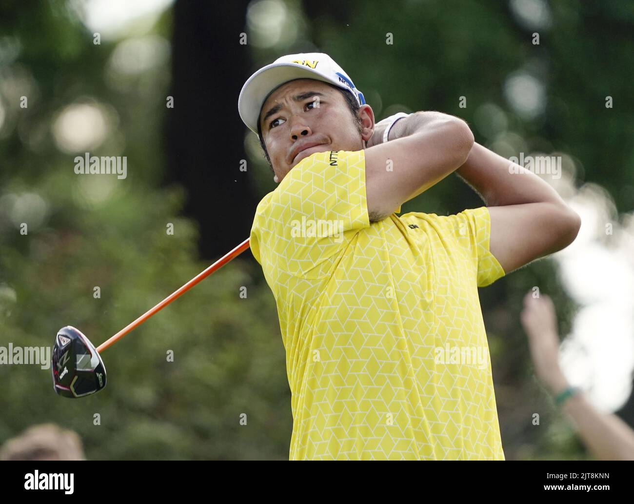 Hideki Matsuyama, du Japon, prend le départ du 18th au cours de la dernière partie du Tour Championship au East Lake Golf Club d'Atlanta, en Géorgie, le 28 août 2022. (Kyodo)==Kyodo photo via crédit: Newscom/Alay Live News Banque D'Images