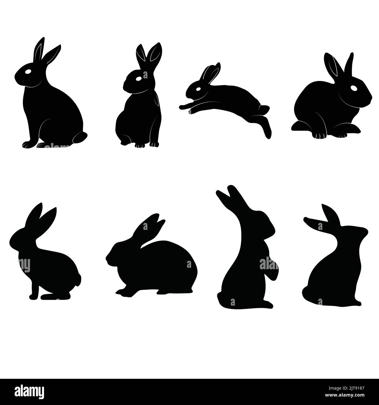 adorable lapin silhouette lapin animal silhouette noir vecteur lapin dans différentes poses Illustration de Vecteur