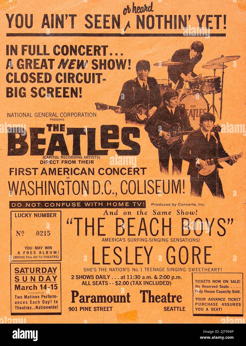 Les Beatles Promotional Ads (1964) vous n'avez pas encore vu ou entendu rien! Washington D.C. Coliseum. Sur la même scène : les Beach Boys. Paramount Theatre. Banque D'Images