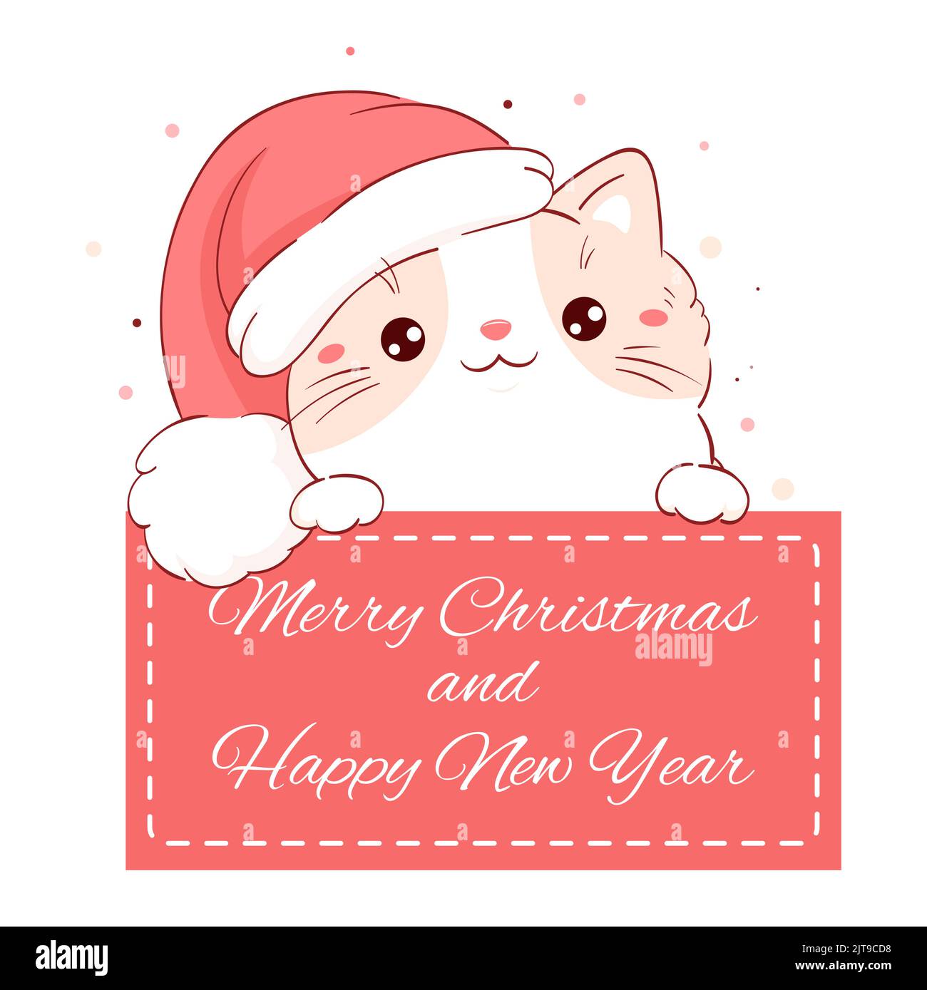 Carte de Noël mignonne avec chat dans le chapeau du père Noël. Adorable
