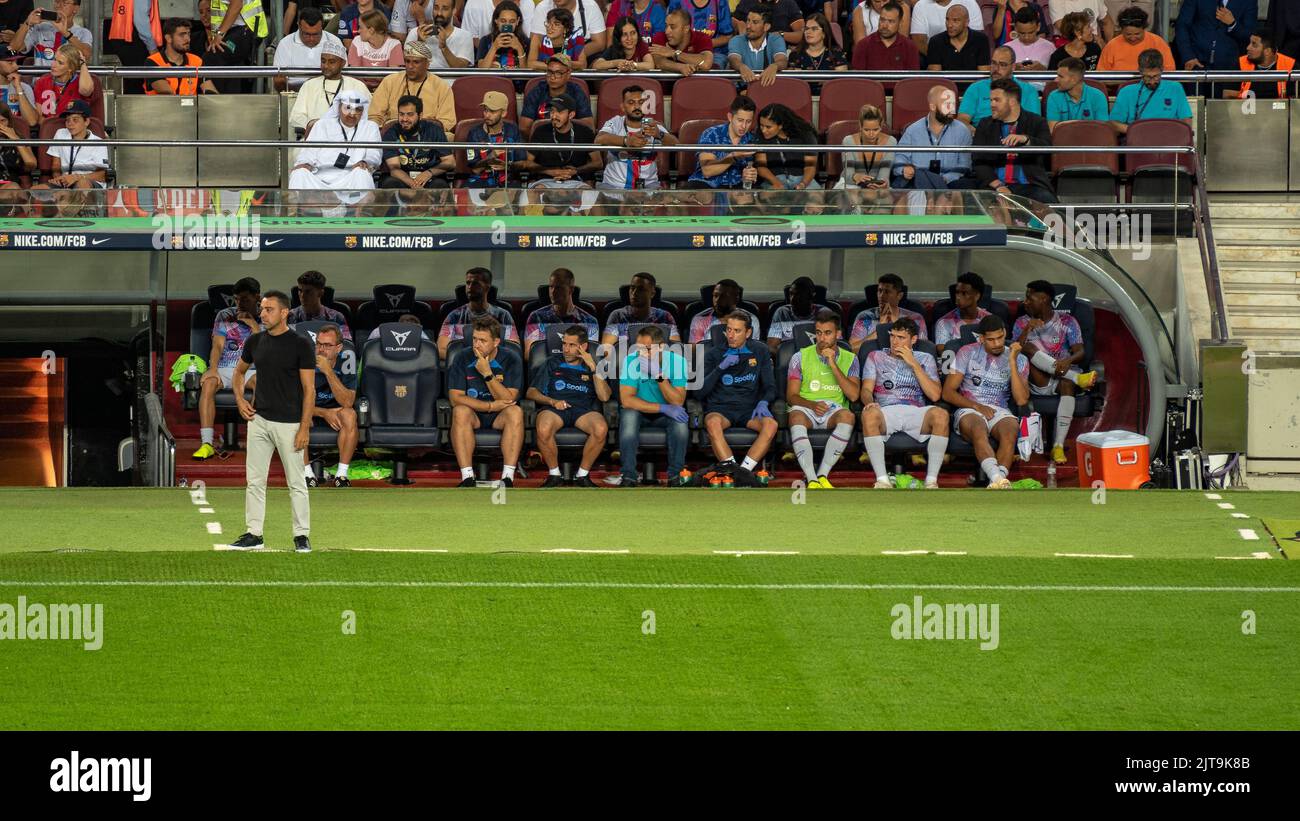 Match amical entre le FC Barcelona (Barça) de Xavi et le Manchester Citydue à la maladie de la SLA de Guardiola au Spotify Camp Nou Barcelone Catalogne Espagne Banque D'Images