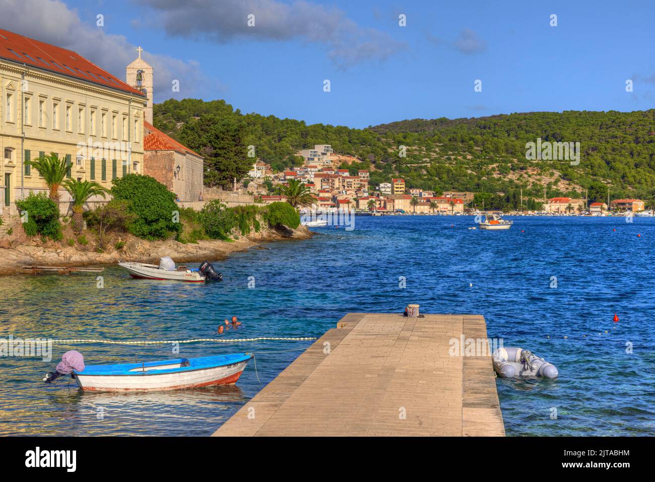 Ville de vis, Île de vis, Dalmatie, Croatie Banque D'Images