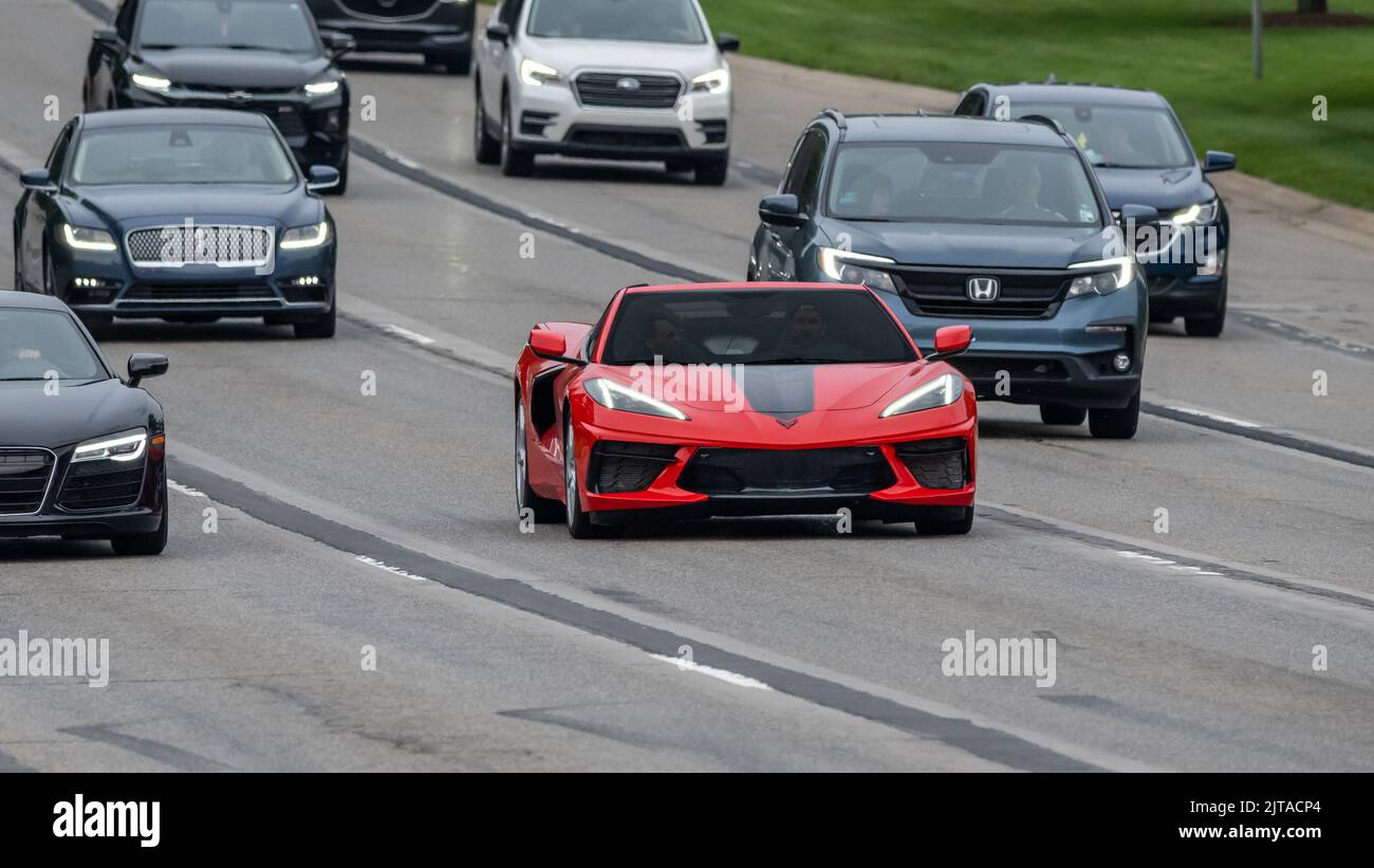 BLOOMFIELD HILLS, MI/États-Unis - 20 AOÛT 2022 : une Corvette de Chevrolet de 8th générations sur la route Woodward Dream Cruise. Banque D'Images