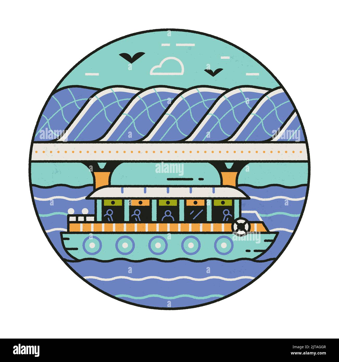 Singapore Helix Bridge Circle Icon in Line Art Illustration de Vecteur