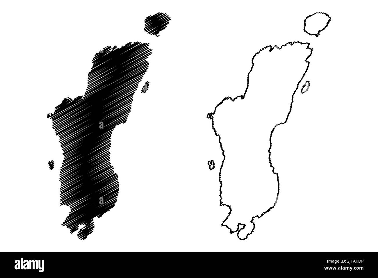 Ouest de l'île de Linga (Royaume-Uni de Grande-Bretagne et d'Irlande du Nord, Écosse, îles Shetland) carte illustration vectorielle, scribble sketch Isle of Illustration de Vecteur