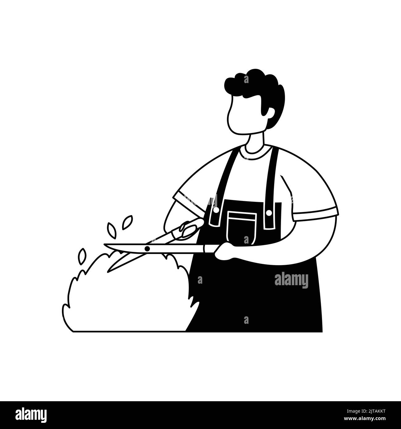 Illustration vectorielle d'un jardinier mâle élageant une brousse avec un sécateur. Contour Illustration de Vecteur