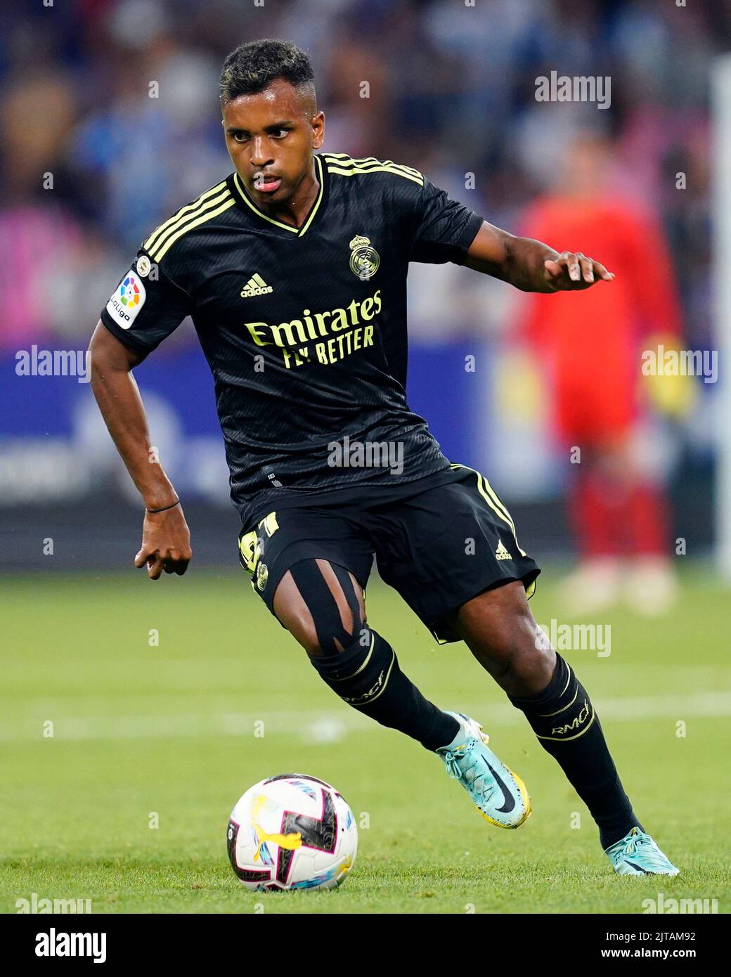 Rodrygo sort du Real Madrid lors du match de la Liga entre le RCD Espanyol et le Real Madrid, joué au stade RCDE sur 28 août 2022 à Barcelone, Espagne. (Photo de Sergio Ruiz / PRESSIN) Banque D'Images