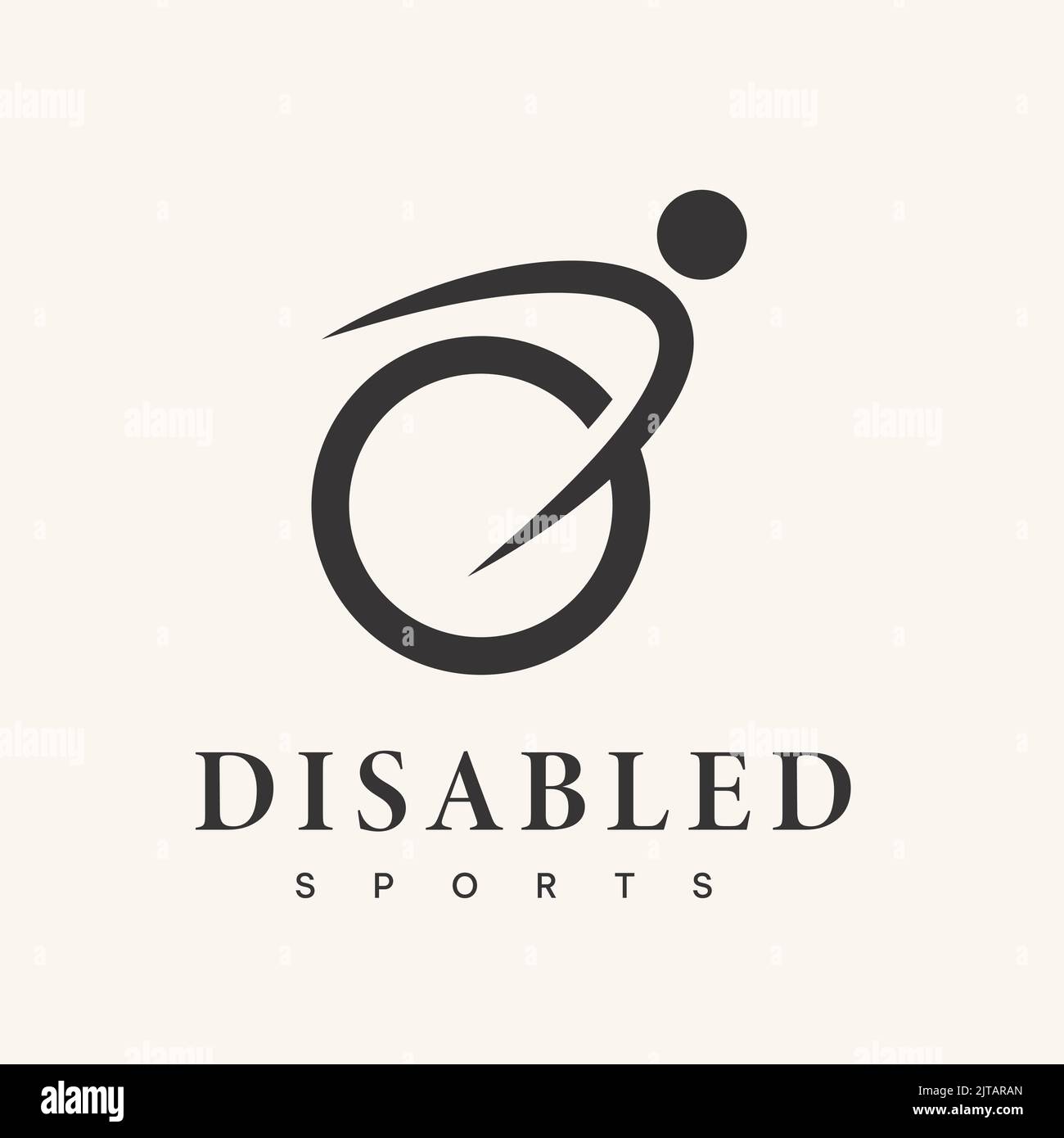 Logo inspiration fauteuil roulant pour les personnes handicapées symbole sport rapide. Illustration simple et moderne du logo. Illustration de Vecteur