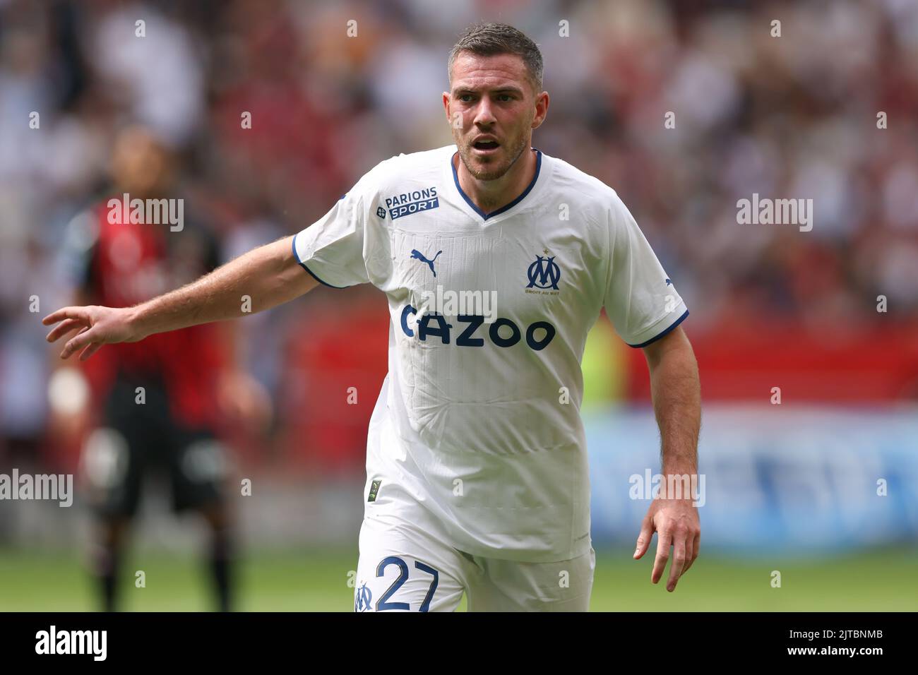 Nice, France, le 28th août 2022. Jordan Veretout de l'Olympique de Marseille lors du match Uber Eats Ligue 1 au stade Allianz Riviera, à Nice. Le crédit photo devrait se lire: Jonathan Moscrop / Sportimage Banque D'Images