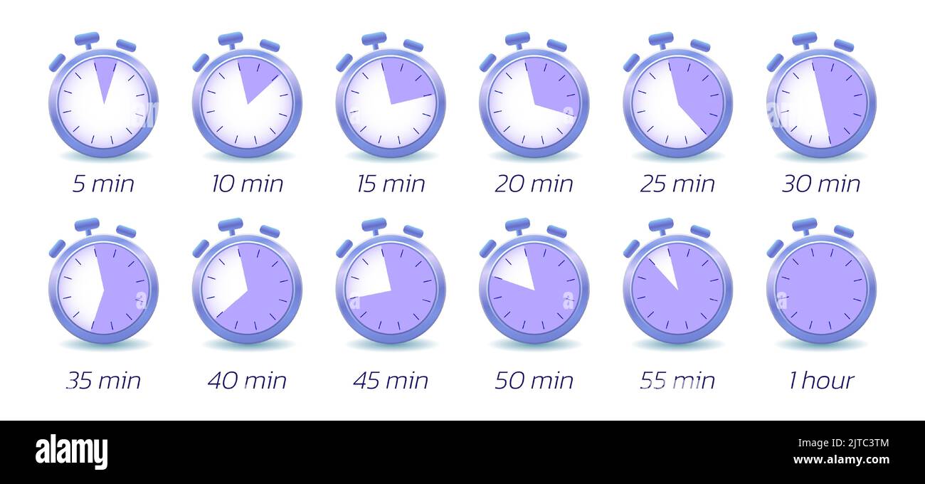 Ensemble d'icônes violets Timer, Clock, StopWatch isolées. Indiquez le temps de cuisson. Illustration vectorielle. SPE 10 Illustration de Vecteur