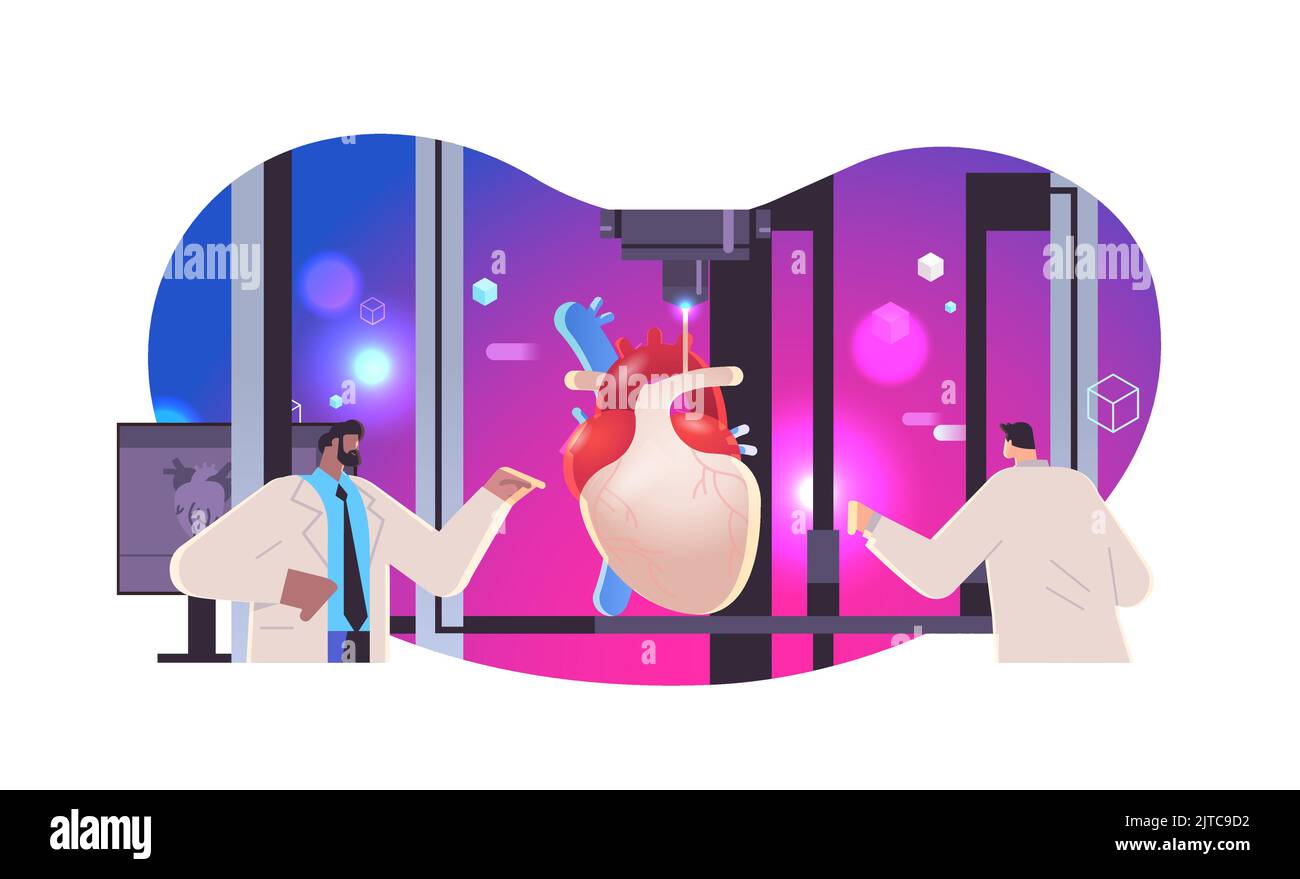 les chercheurs impriment le modèle cardiaque sur une imprimante bio 3d impression médicale de la transplantation humaine ingénierie biologique d'organes Illustration de Vecteur