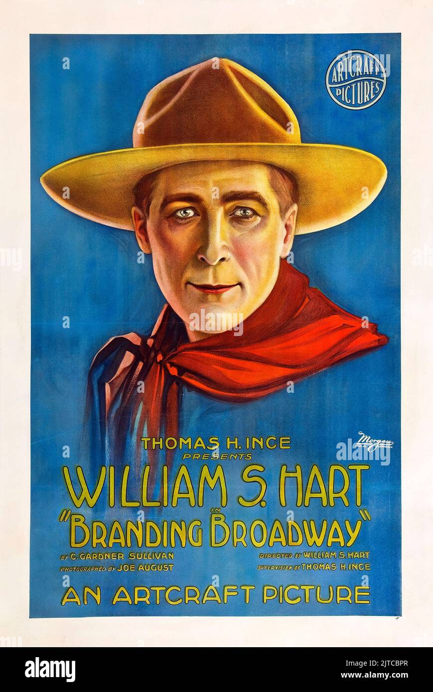 Old Western Movie - affiche de film d'époque pour le film américain de l'Ouest Branding Broadway (1918) William S Hart Banque D'Images