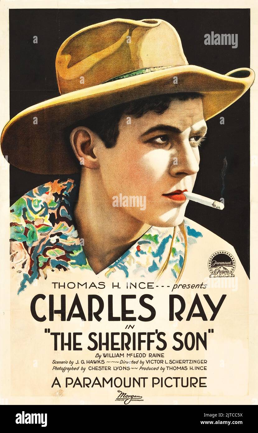Old Western Movie - affiche de film ancien pour le film occidental américain The Sheriff's son (1919) Charles Ray Banque D'Images