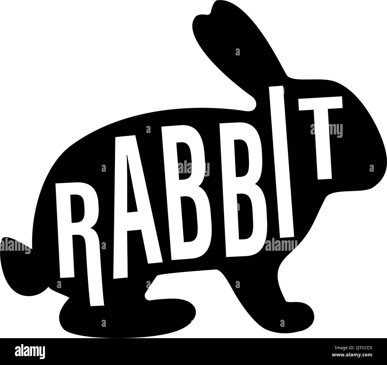 Silhouette de lapin noire avec lettrage. Symbole lapin. Silhouette de lièvre. Icône d'animal de ferme isolée sur fond blanc. Illustration de Vecteur
