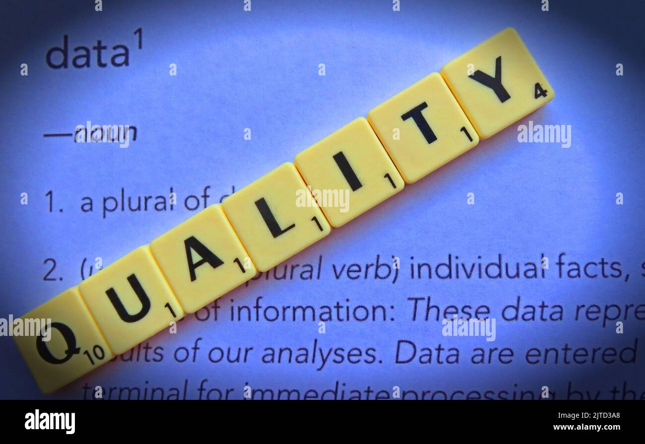 Qualité des données, en lettres Scrabble Banque D'Images