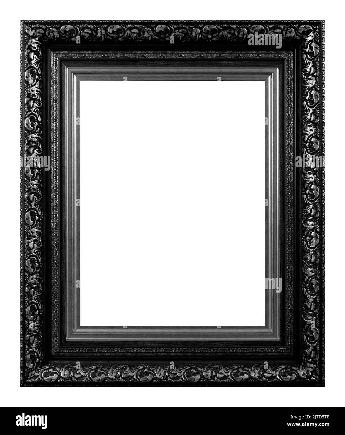 Cadre noir antique isolé sur fond blanc. Banque D'Images