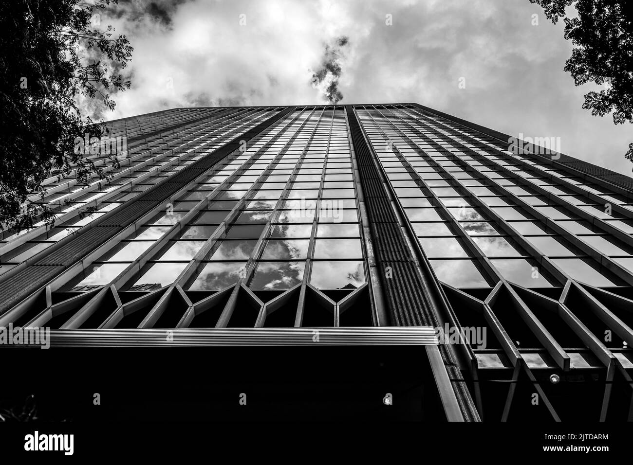 Brisbane, Queensland, Australie - vue verticale sur le bâtiment de bureau moderne de la ville (en noir et blanc) Banque D'Images