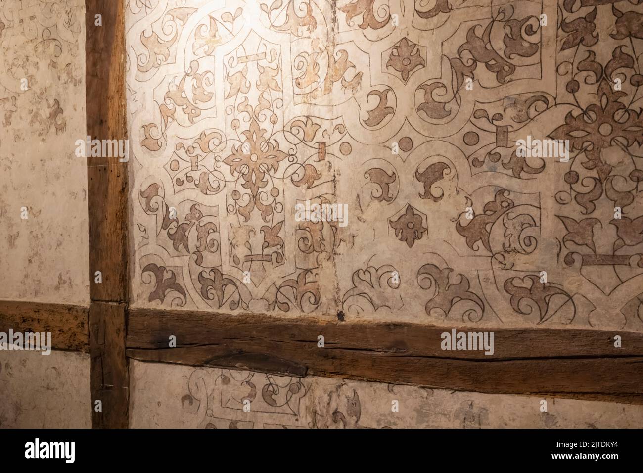 Angleterre, Kent, Rochester, Eastgate House, The Wall Painting Room, détail de peintures datant de 16th et 17th siècles Banque D'Images