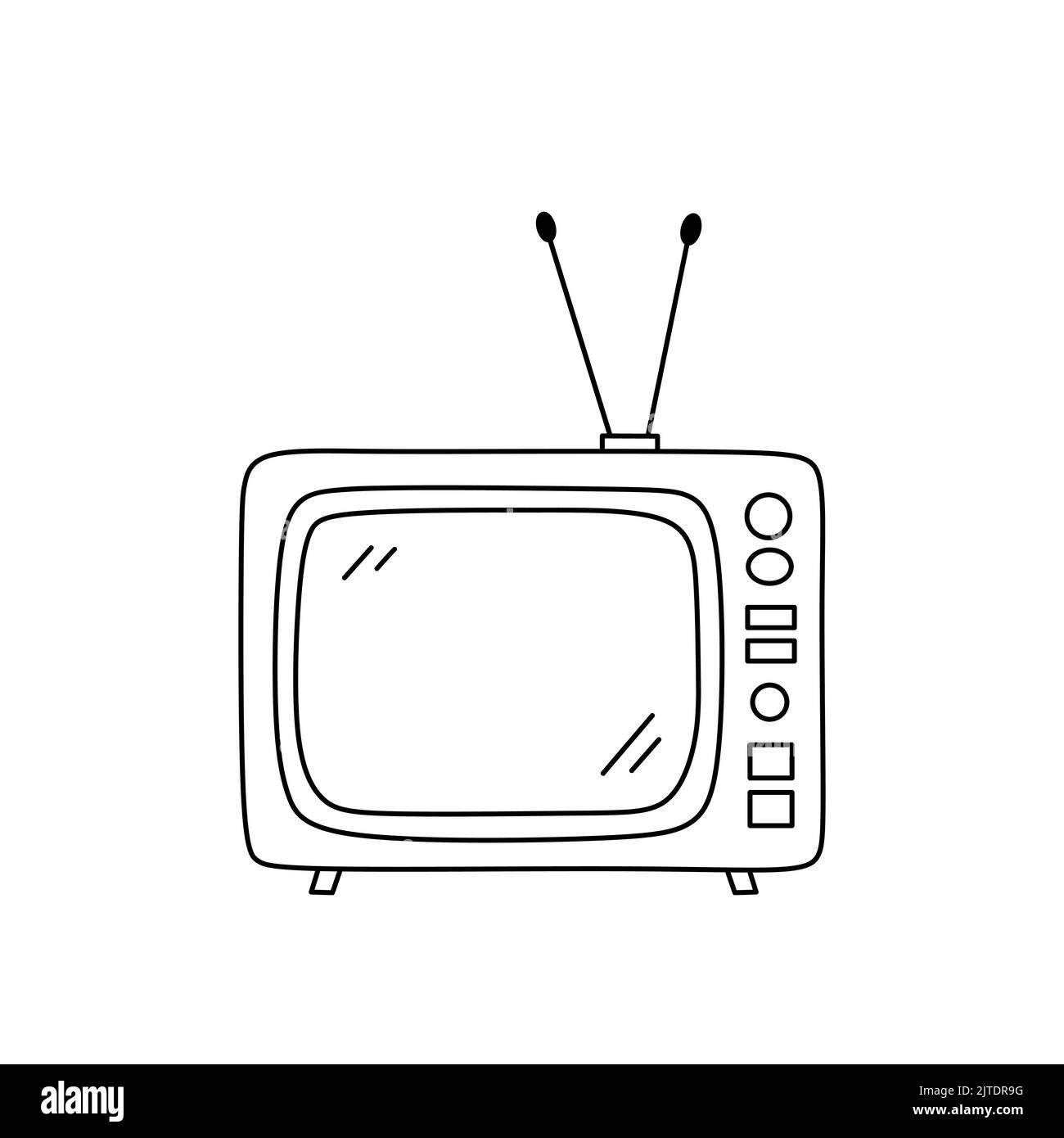 Téléviseur rétro avec antennes isolées sur fond blanc. Illustration vectorielle dessinée à la main, style doodle. Parfait pour les décorations, cartes, logo, diverses des Illustration de Vecteur