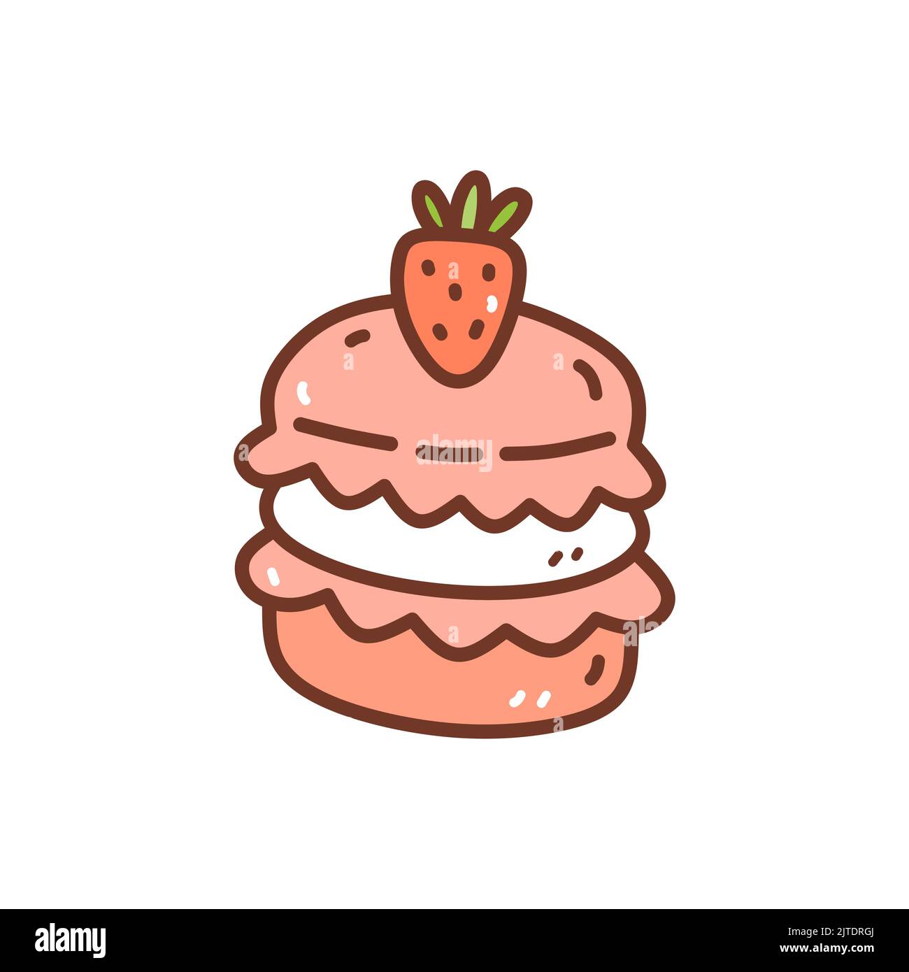 Macaron fraise isolé sur fond blanc. Dessert mignon décoré de baies. Illustration vectorielle dessinée à la main, style doodle. Parfait pour var Illustration de Vecteur