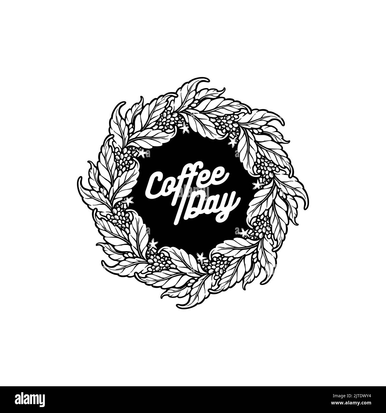 Fête du café botanique Mandala Silhouette illustrations vectorielles pour votre travail logo, t-shirt de la marchandise de la mascotte, autocollants et dessins d'étiquettes, affiche, accueil Banque D'Images