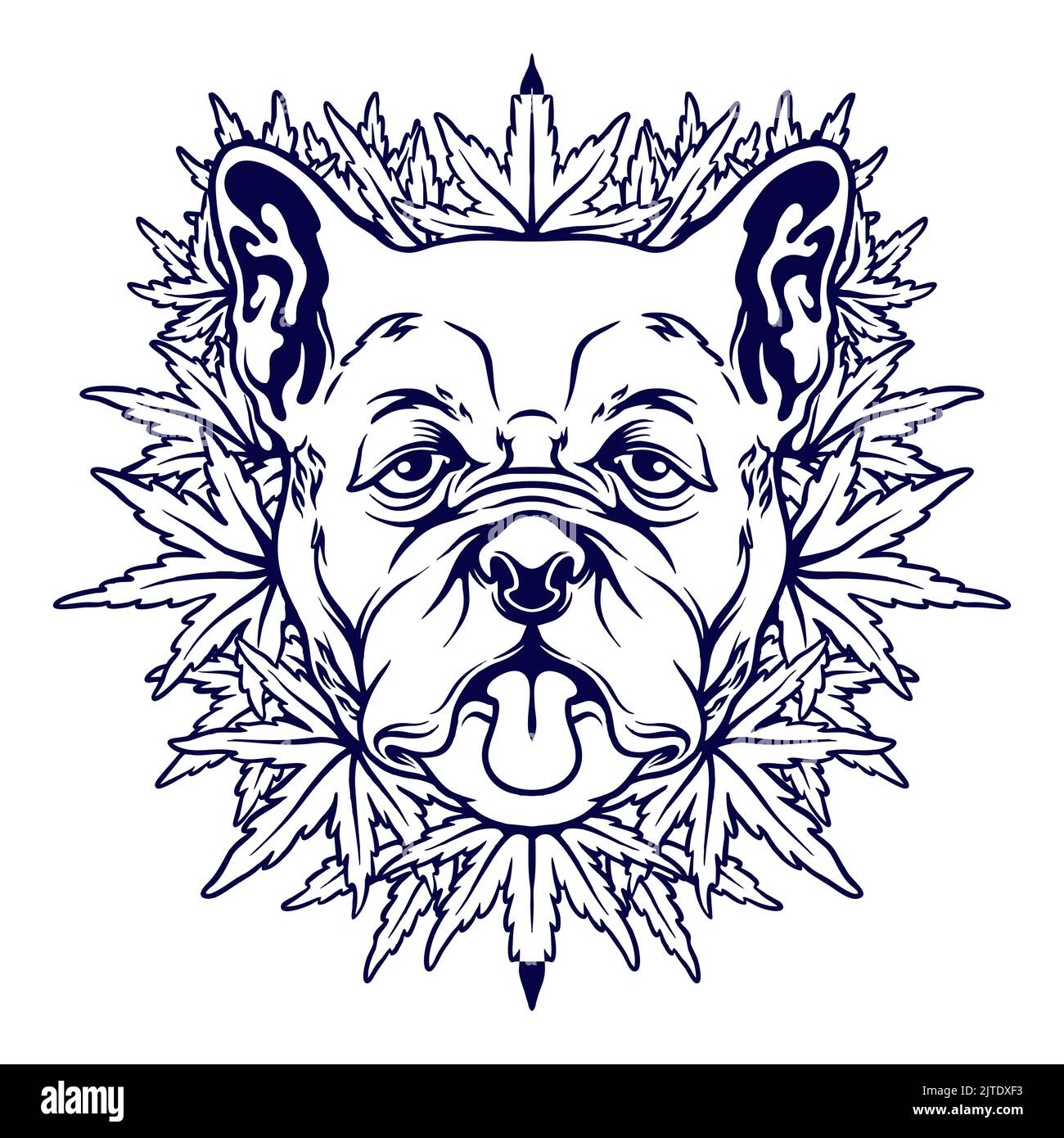 Bul Dog Weed Leaf Kush Silhouette illustrations vectorielles pour votre travail logo, t-shirt de marchandise de mascotte, autocollants et étiquettes, affiche, salutation c Banque D'Images