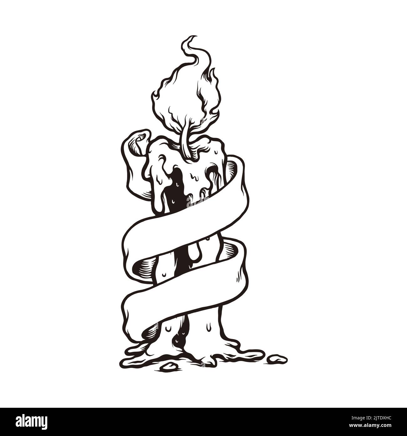 Bougie en feu avec ruban illustrations vectorielles Silhouette pour votre travail logo, t-shirt de marchandise de mascotte, autocollants et dessins d'étiquettes, affiche, greetin Banque D'Images