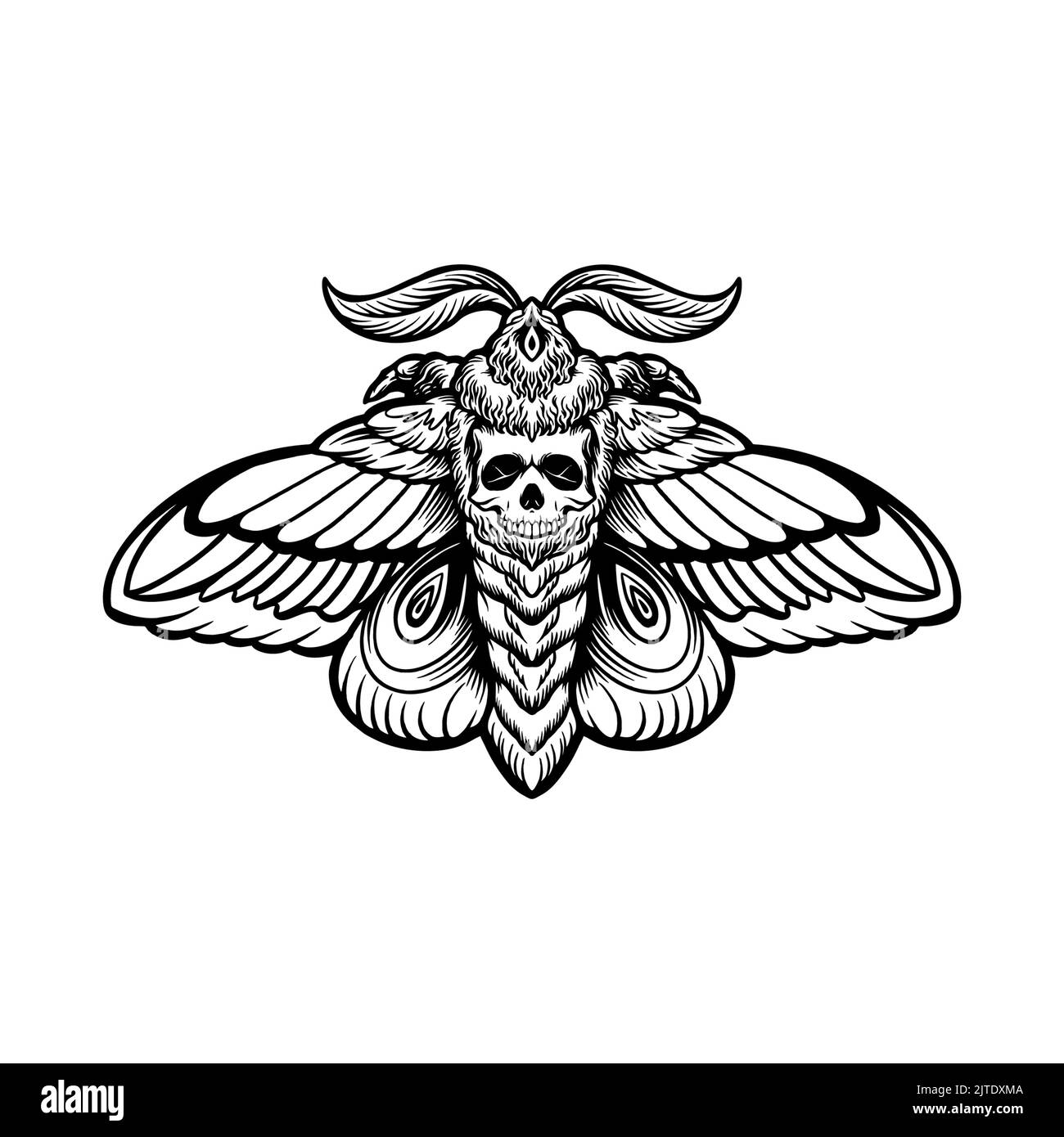 Papillon Moth crâne Tattoo Silhouette illustrations vectorielles pour votre travail logo, t-shirt de marchandise de mascotte, autocollants et étiquettes, affiche, greeti Banque D'Images