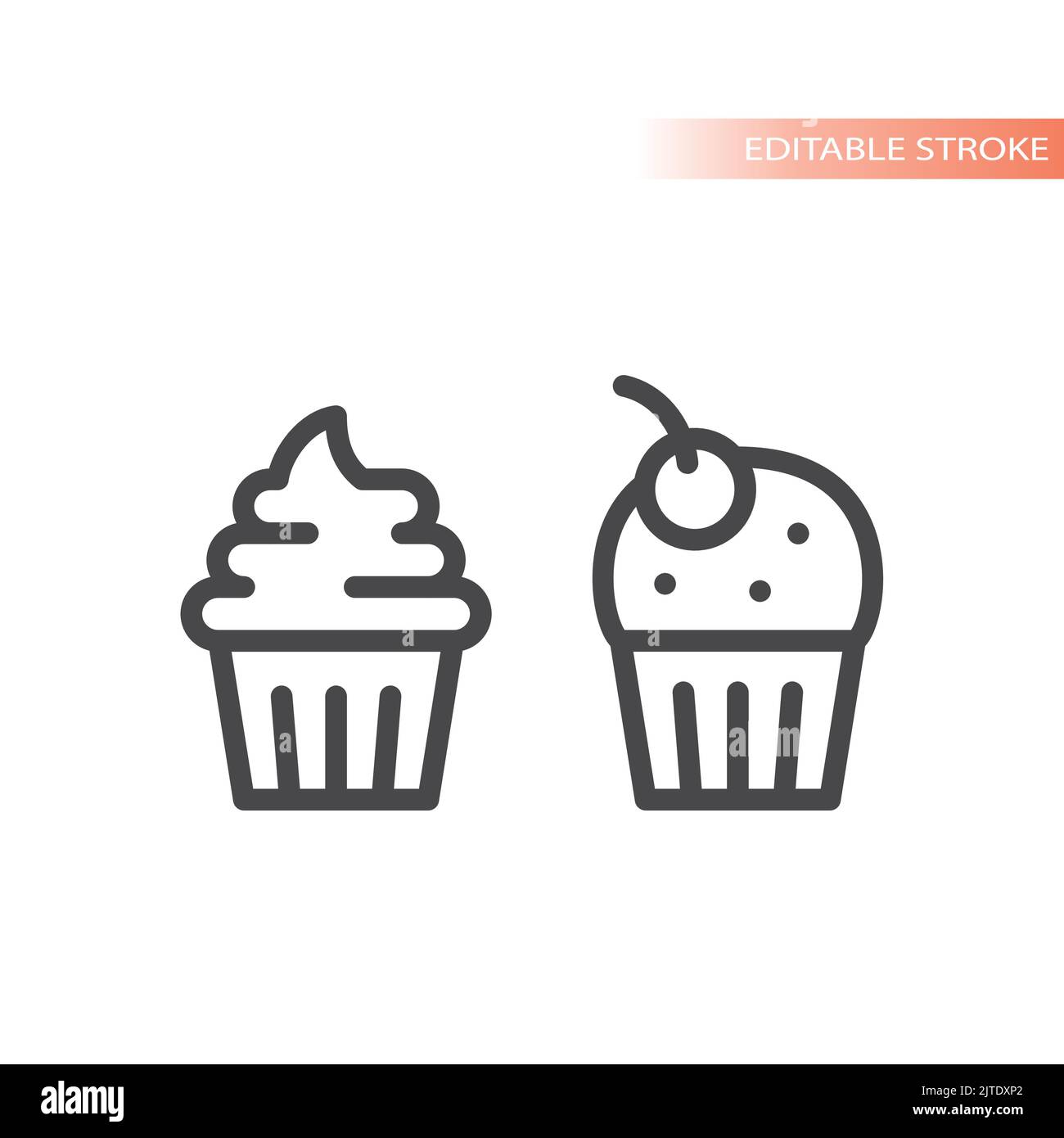 Icône de vecteur de la ligne Cupcake. Muffin doux avec symbole cerisier. Illustration de Vecteur