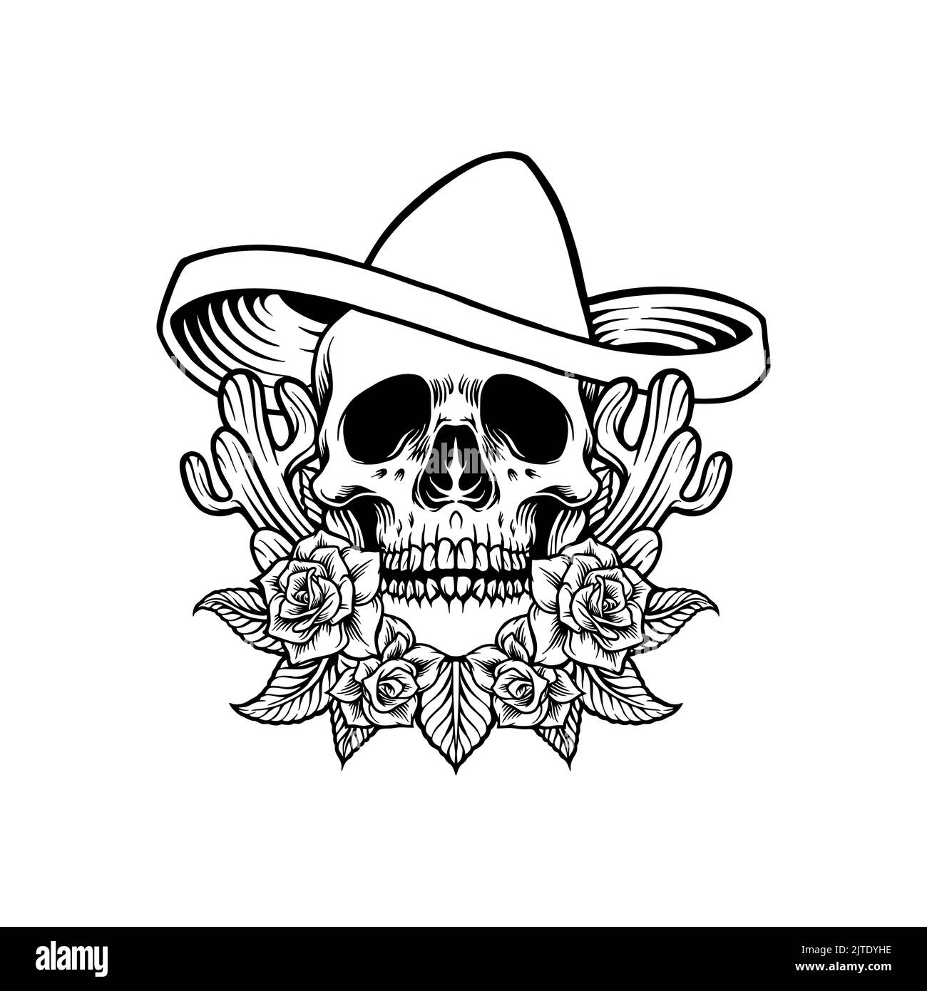 Cinco de Mayo logo du crâne mexicain illustrations vectorielles Silhouette pour votre travail logo, t-shirt de marchandise de mascotte, autocollants et dessins d'étiquettes, affiche, Banque D'Images