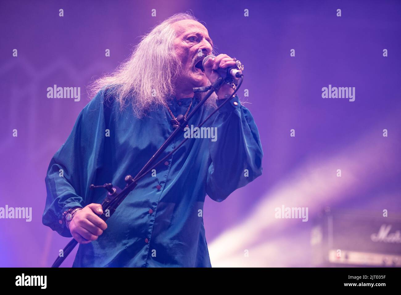 26 juin 2022: Bobby Lieubling de Pentagram se produit au festival Hellfest en plein air Banque D'Images