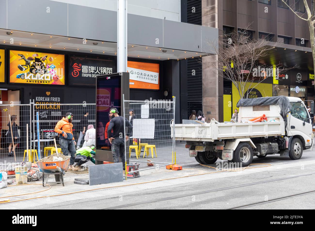 Sydney Australie travaux de pavage entrepris dans le centre-ville par des commerçants, Sydney, Australie Banque D'Images