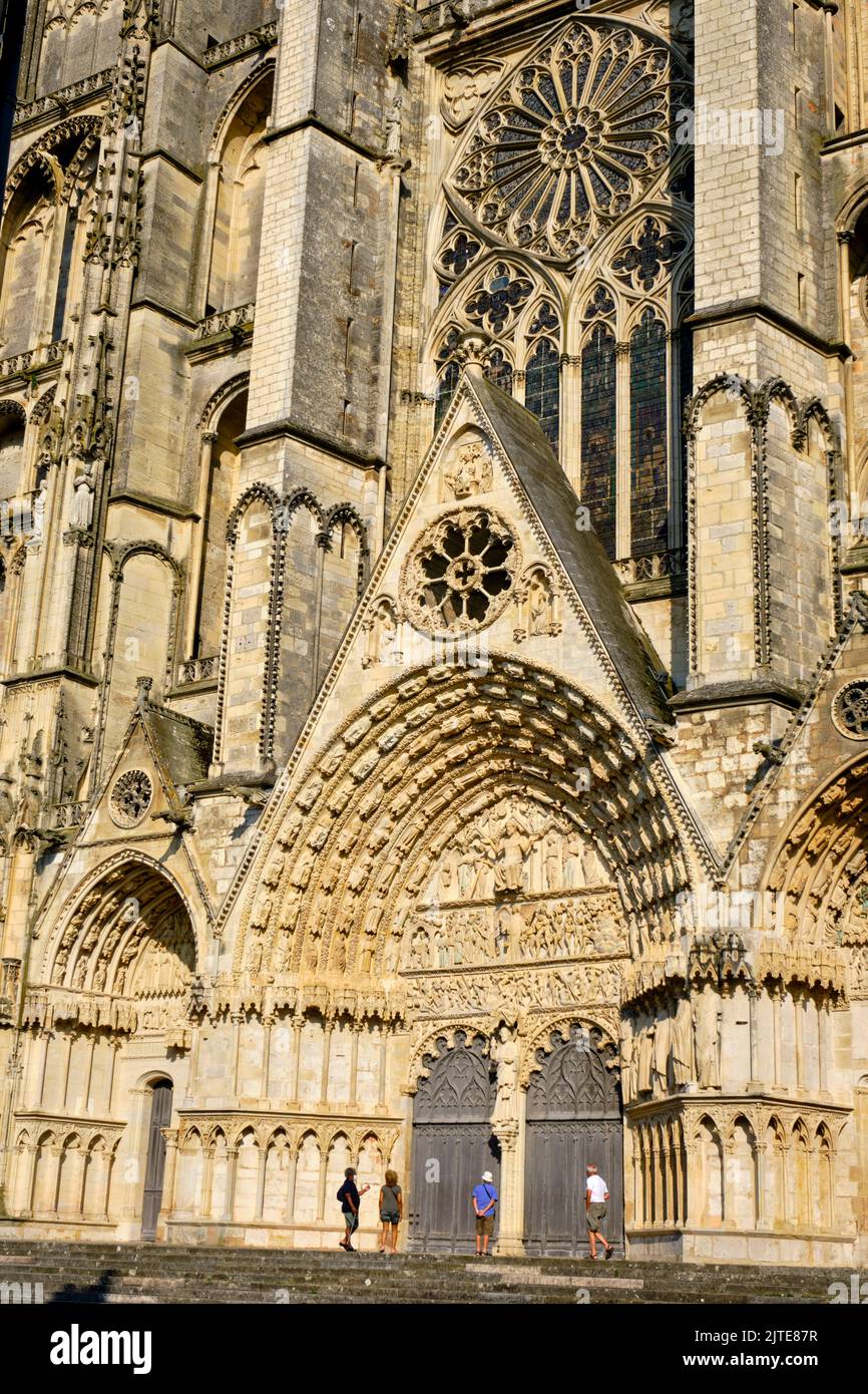 La France, cher (18), Bourges, cathédrale St Etienne, du patrimoine mondial de l'UNESCO, le Jugement Dernier, le portail de l'Ouest Banque D'Images