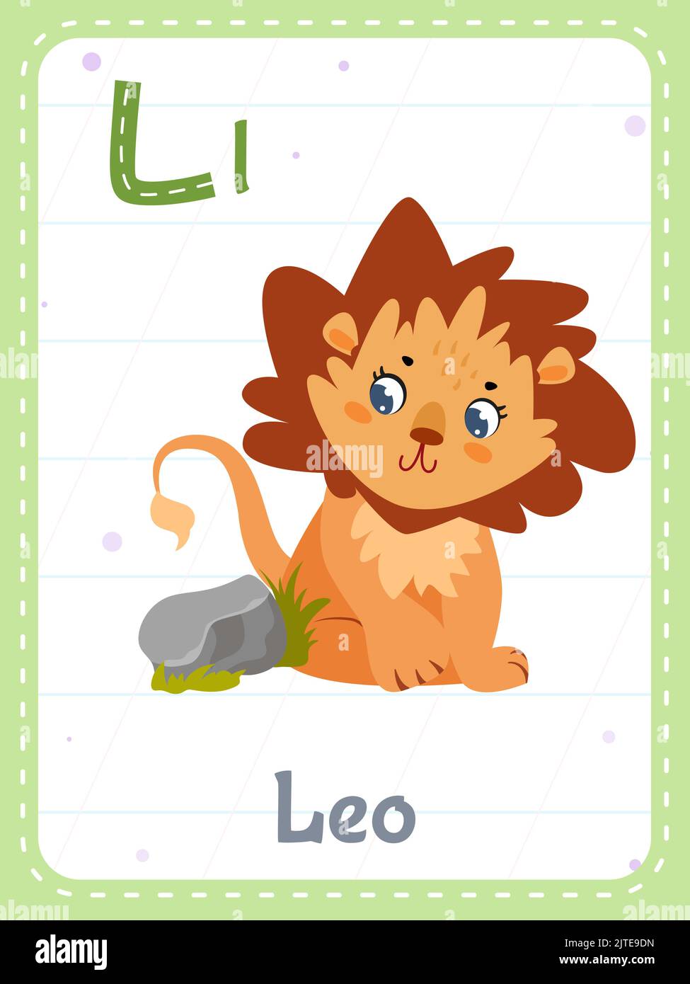 Carte-mémoire imprimable à l'alphabet avec lettre L. Cartoon mignon animal lion et mot anglais sur carte-mémoire pour l'éducation des enfants. Cartes mémoire scolaires pour enfants de maternelle illustration vectorielle plate. Illustration de Vecteur