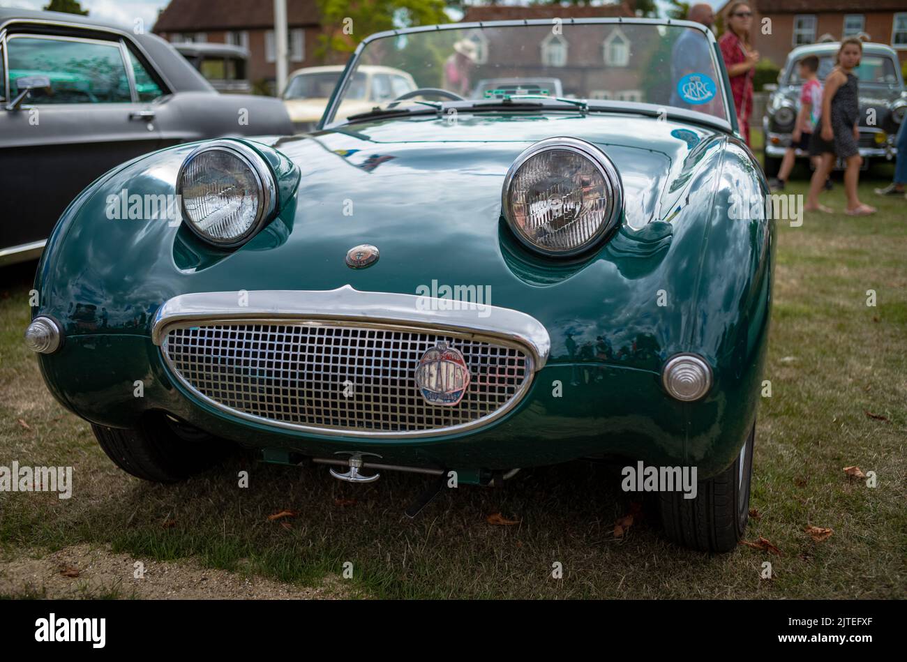 Une voiture de sport d'époque Austin Healey 'Frogeye' Sprite exposée à Wisborough Green Village Fete dans West Sussex, Royaume-Uni. Banque D'Images