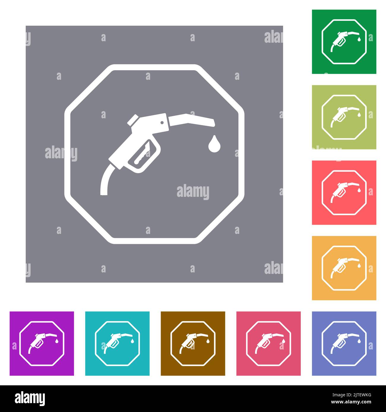 Symbole de sanction de carburant en forme d'octogonal contour des icônes plates sur des arrière-plans carrés de couleur simple Illustration de Vecteur